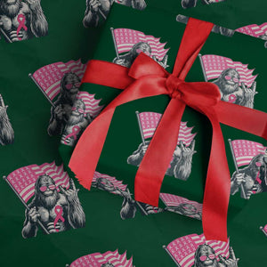 Funny Bigfoot Breast Cancer Awareness Wrapping Paper Roll Sasquatch Pink Ribbon TS11 Green Print Your Wear