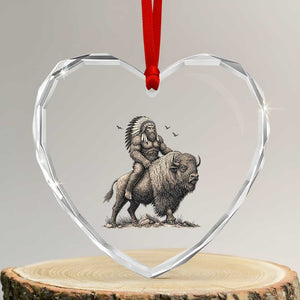 Funny Bigfoot Buffalo Rider Heart Crystal Glass Ornament Native Inspired Heritage Graphic
