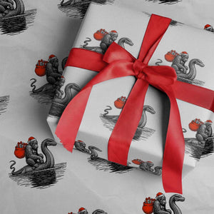 Funny Bigfoot Christmas Wrapping Paper Roll Sasquatch Loch Ness Cryptid Xmas TS14 White Print Your Wear