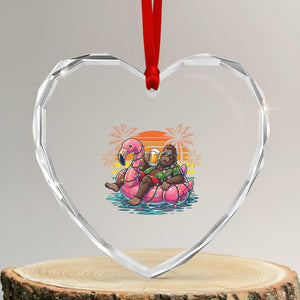 Funny Bigfoot Drinking Beer Christmas in July Heart Crystal Glass Ornament