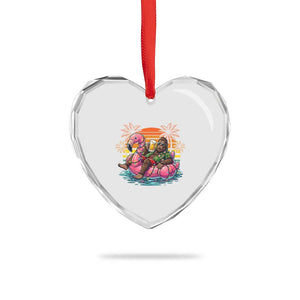 Funny Bigfoot Drinking Beer Christmas in July Heart Crystal Glass Ornament
