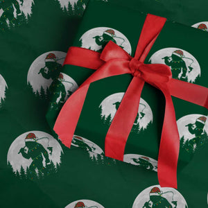 Funny Bigfoot Fishing Christmas Wrapping Paper Roll Sasquatch Moon Fisherman TS14 Green Print Your Wear