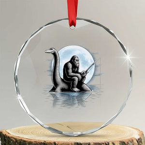 Funny Bigfoot Fishing Crystal Glass Ornament Sasquatch Riding Nessie Cryptid Moon Night TS14 Transparent Glass 3'' Circle Print Your Wear