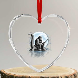 Funny Bigfoot Fishing Heart Crystal Glass Ornament Sasquatch Riding Nessie Cryptid Moon Night TS14 Transparent Glass 3'' Heart Print Your Wear