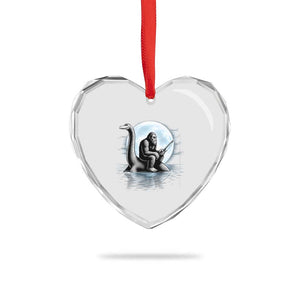 Funny Bigfoot Fishing Heart Crystal Glass Ornament Sasquatch Riding Nessie Cryptid Moon Night TS14 Print Your Wear