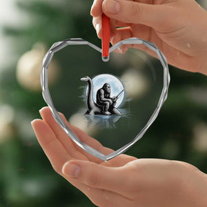Funny Bigfoot Fishing Heart Crystal Glass Ornament Sasquatch Riding Nessie Cryptid Moon Night TS14 Print Your Wear