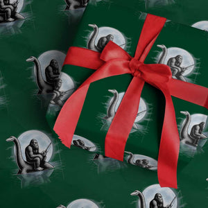 Funny Bigfoot Fishing Wrapping Paper Roll Sasquatch Riding Nessie Cryptid Moon Night TS14 Green Print Your Wear