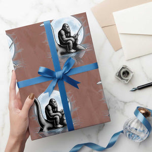 Funny Bigfoot Fishing Wrapping Paper Roll Sasquatch Riding Nessie Cryptid Moon Night TS14 Mocha Print Your Wear