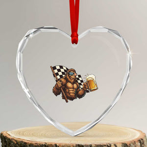 Funny Bigfoot Heart Crystal Glass Ornament Sasquatch Drinking Beer Racing Car TS14 Transparent Glass 3'' Heart Print Your Wear