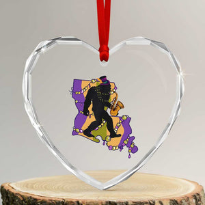 Funny Bigfoot Mardi Gras Louisiana Map Jazz Music Heart Crystal Glass Ornament TS11 Transparent Glass 3'' Heart Print Your Wear