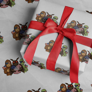 Funny Bigfoot Mothman Alien Wrapping Paper Roll USA 250th Anniversary TS12 White Print Your Wear