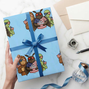 Funny Bigfoot Mothman Alien Wrapping Paper Roll USA 250th Anniversary TS12 Light Blue Print Your Wear