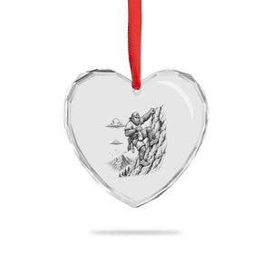 Funny Bigfoot Mountain Climber Heart Crystal Glass Ornament Outdoor Hiking Adventure