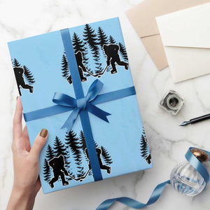 Funny Bigfoot Playing Ice Hockey Wrapping Paper Roll Cryptid Lover Gift TS12 Light Blue Print Your Wear
