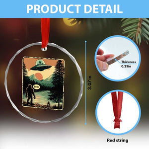 Funny Bigfoot Sasquatch Alien Spaceship UFO Introvert Bruh Crystal Glass Ornament TS11 Print Your Wear