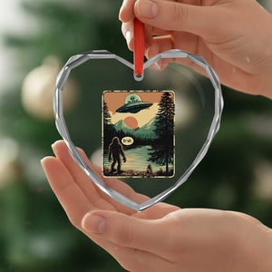 Funny Bigfoot Sasquatch Alien Spaceship UFO Introvert Bruh Heart Crystal Glass Ornament TS11 Print Your Wear