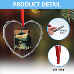 Funny Bigfoot Sasquatch Alien Spaceship UFO Introvert Bruh Heart Crystal Glass Ornament TS11 Print Your Wear