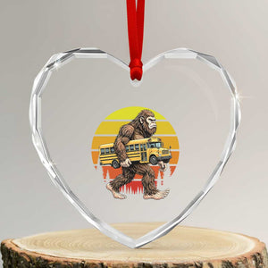Funny Bigfoot School Bus Lover Heart Crystal Glass Ornament Sasquatch Back To School Vintage Gift