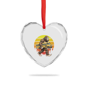 Funny Bigfoot School Bus Lover Heart Crystal Glass Ornament Sasquatch Back To School Vintage Gift