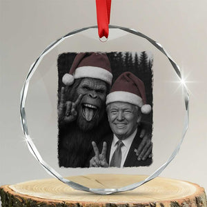 Funny Bigfoot Selfie Christmas Crystal Glass Ornament Sasquatch Trump Meme TS14 Transparent Glass 3'' Circle Print Your Wear