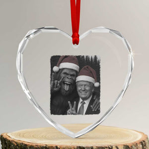 Funny Bigfoot Selfie Christmas Heart Crystal Glass Ornament Sasquatch Trump Meme TS14 Transparent Glass 3'' Heart Print Your Wear