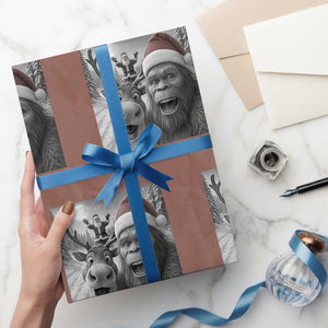 Funny Bigfoot Selfie Christmas Wrapping Paper Roll Santa Reindeer Sasquatch Xmas TS14 Mocha Print Your Wear