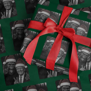 Funny Bigfoot Selfie Christmas Wrapping Paper Roll Sasquatch Trump Meme TS14 Green Print Your Wear