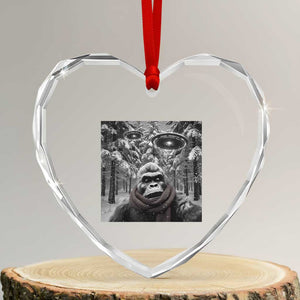Funny Bigfoot Selfie Heart Crystal Glass Ornament Sasquatch Alien UFO Christmas TS14 Transparent Glass 3'' Heart Print Your Wear
