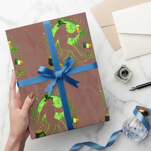 Funny Bigfoot St Patricks Day Wrapping Paper Roll Sasquatch Drinking Green Beer Lover TS14 Mocha Print Your Wear