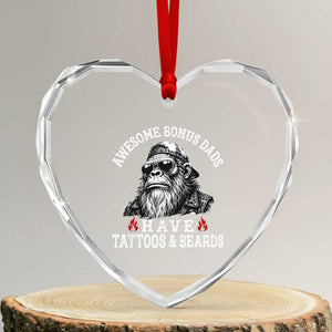 Funny Bigfoot Stepdad Heart Crystal Glass Ornament Awesome Bonus Dads Have Tattoos And Beards