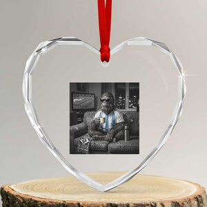 Funny Bigfoot Watching Soccer Heart Crystal Glass Ornament Argentina Futbol Fan