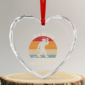 Funny Bigfoot Welding Gift Heart Crystal Glass Ornament I Can Do Amazing Things With A Welder TS12 Transparent Glass 3'' Heart Print Your Wear