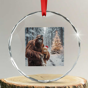 Funny Bigfoot With Cat Selfie Christmas Crystal Glass Ornament TS14 Transparent Glass 3'' Circle Print Your Wear