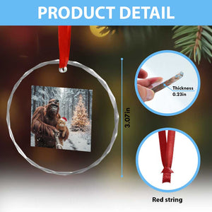 Funny Bigfoot With Cat Selfie Christmas Crystal Glass Ornament TS14 Print Your Wear