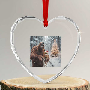 Funny Bigfoot With Cat Selfie Christmas Heart Crystal Glass Ornament TS14 Transparent Glass 3'' Heart Print Your Wear