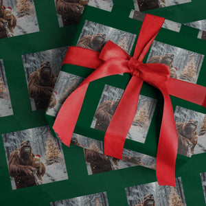 Funny Bigfoot With Cat Selfie Christmas Wrapping Paper Roll TS14 Green Print Your Wear