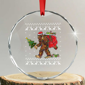Funny Bigfoot Xmas Crystal Glass Ornament Believe Bigfoot Santa Hat Sasquatch Loves Rock On TS10 Transparent Glass 3'' Circle Print Your Wear