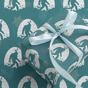 Funny Bigfot Easter Wrapping Paper Roll Sasquatch Rabbit Night Stroll Moon Egg TS14 Teal Print Your Wear