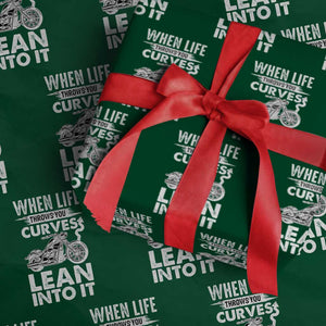 Funny Biker Wrapping Paper Roll When Life Throws You Curves Lean Into It Motorcycle TS02 Green Print Your Wear