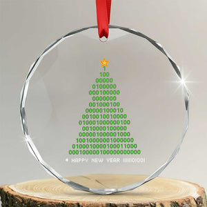 Funny Binary Xmas Tree Crystal Glass Ornament HAPPY NEW YEAR 11111101001 TS09 Transparent Glass 3'' Circle Print Your Wear