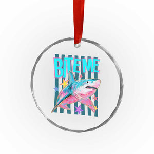 Funny Bite Me Shark Lover Crystal Glass Ornament Summer Beach Nautical Stripes Glitter Print