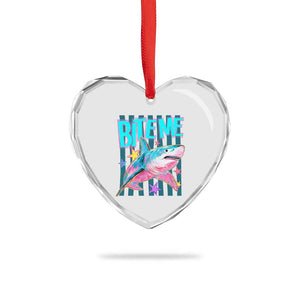 Funny Bite Me Shark Lover Heart Crystal Glass Ornament Summer Beach Nautical Stripes Glitter Print