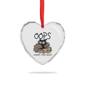 Funny Black Cat Bookworm Gift Heart Crystal Glass Ornament Oops I Bought More Books
