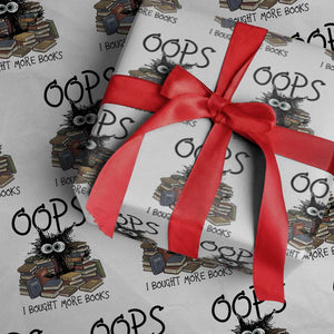 Funny Black Cat Bookworm Gift Wrapping Paper Roll Oops I Bought More Books