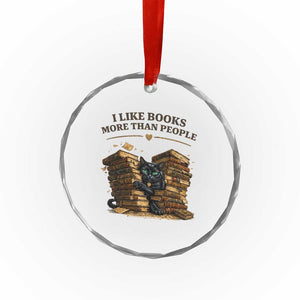 Funny Black Cat Bookworm Quote Crystal Glass Ornament I Like Books More Than People