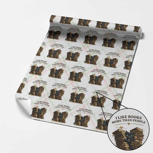 Funny Black Cat Bookworm Quote Wrapping Paper Roll I Like Books More Than People