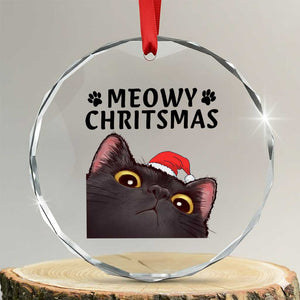 Funny Black Cat Christmas Crystal Glass Ornament Cute Kitty Xmas TS14 Transparent Glass 3'' Circle Print Your Wear