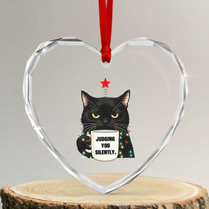 Funny Black Cat Christmas Heart Crystal Glass Ornament Judging You Silently TS14 Transparent Glass 3'' Heart Print Your Wear