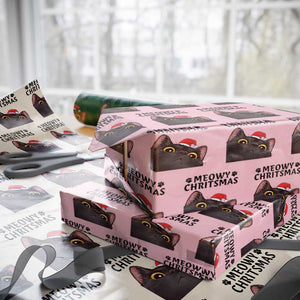 Funny Black Cat Christmas Wrapping Paper Roll Cute Kitty Xmas TS14 Light Pink Print Your Wear