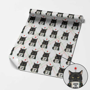 Funny Black Cat Christmas Wrapping Paper Roll Judging You Silently TS14 Christmas Plaid Print Your Wear